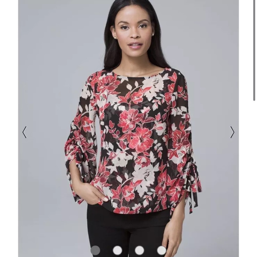 White House Black Market Floral Cinched Sleeve Career Blouse